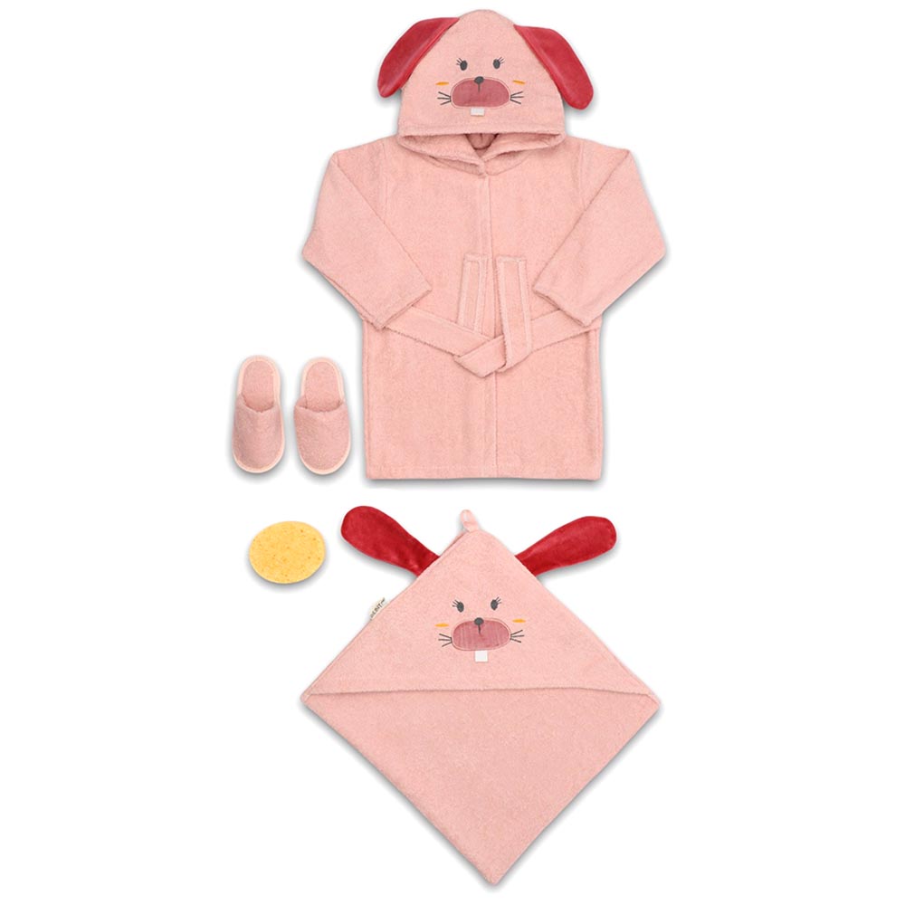 Rabbit Themed Baby Bathrobe Set 0-24 Months Pink - 047.30034.02