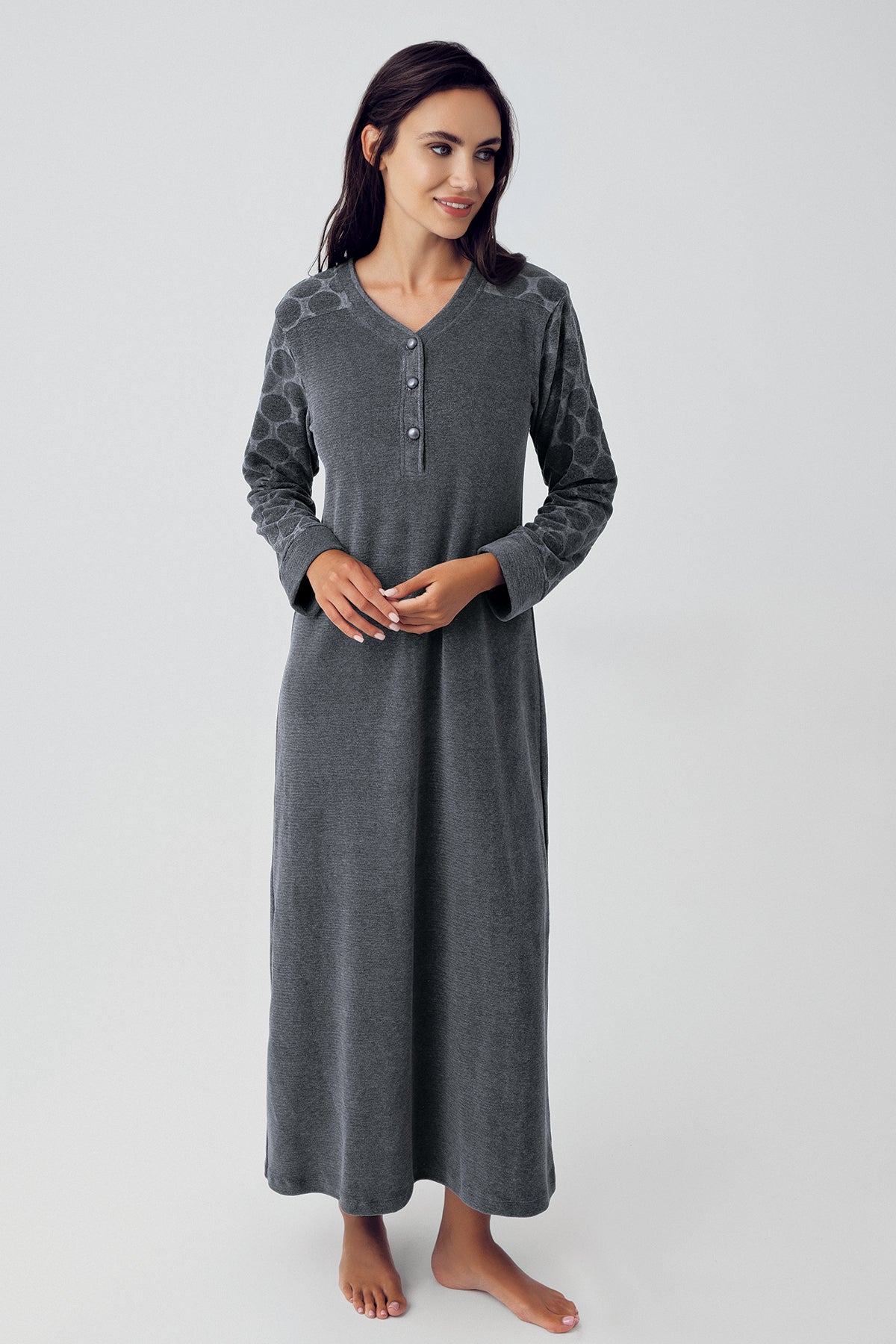 Shopymommy 15101 Terry Jacquard Maternity & Nursing Nightgown Anthracite