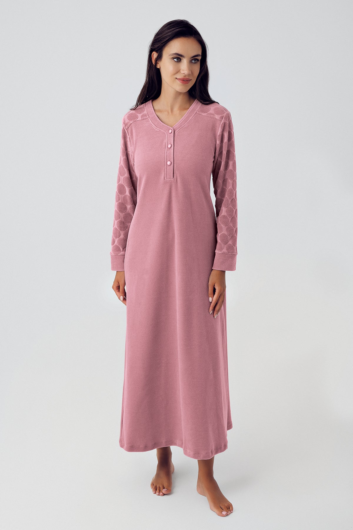 Shopymommy 15101 Terry Jacquard Maternity & Nursing Nightgown Dried Rose