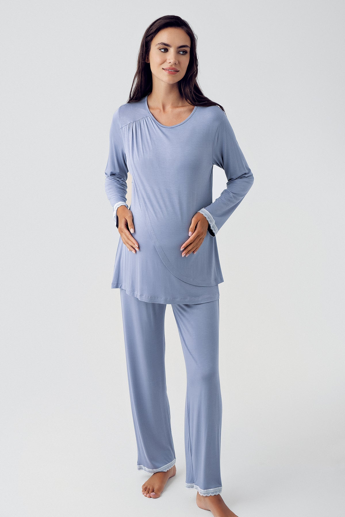 Shopymommy 15209 Wide Double Breasted Maternity & Nursing Pajamas Indigo