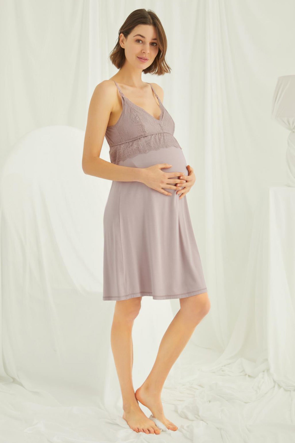 Shopymommy 431490 Lace Strappy 4 Pieces Maternity & Nursing Set Coffee