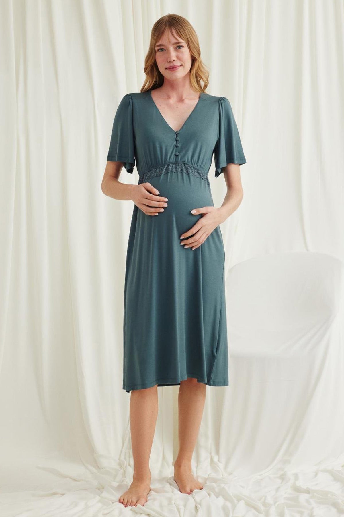 Shopymommy 18597 Lace Maternity & Nursing Nightgown Green