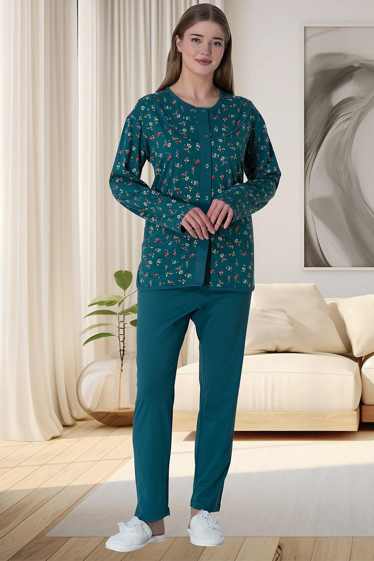 Shopymommy 6018 Flower Plus Size Maternity & Nursing Pajamas Green