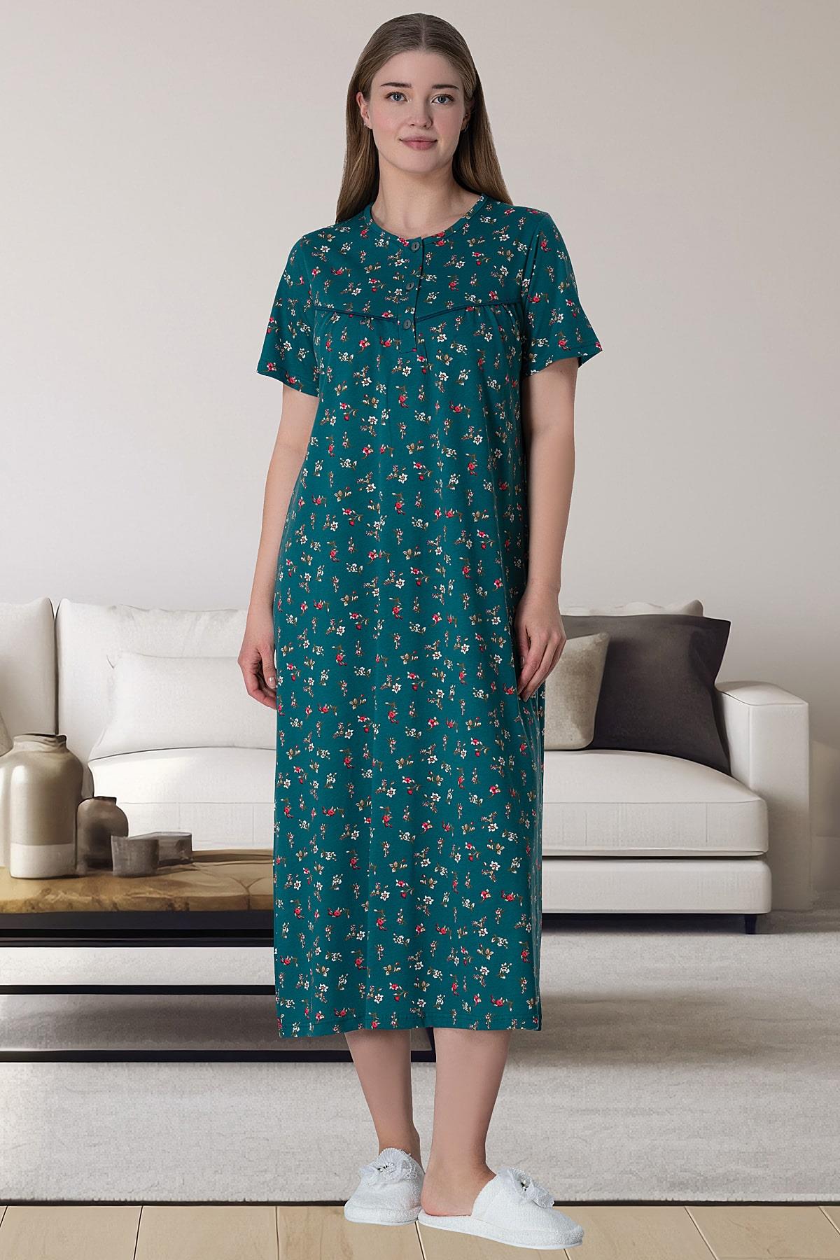 Shopymommy 6024 Flowery Plus Size Maternity & Nursing Nightgown Green