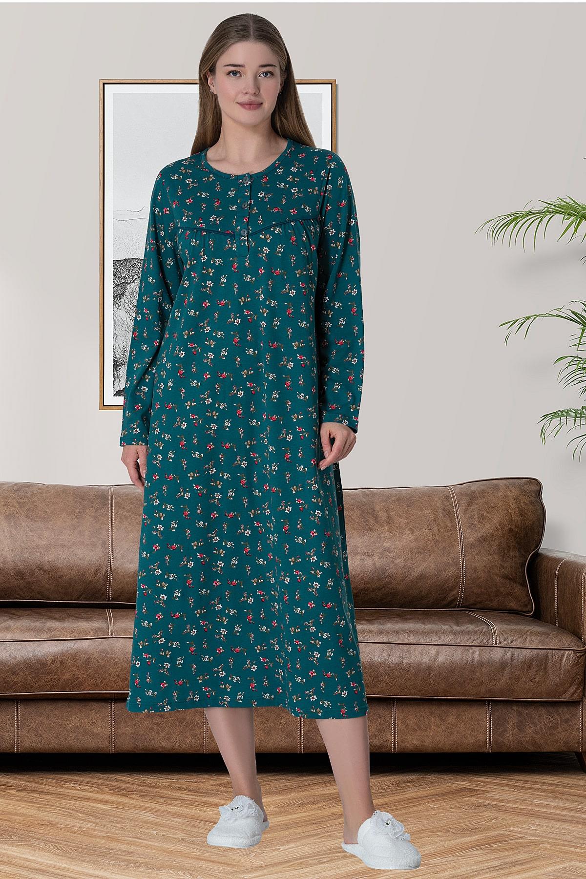 Shopymommy 6025 Flowery Plus Size Maternity & Nursing Nightgown Green