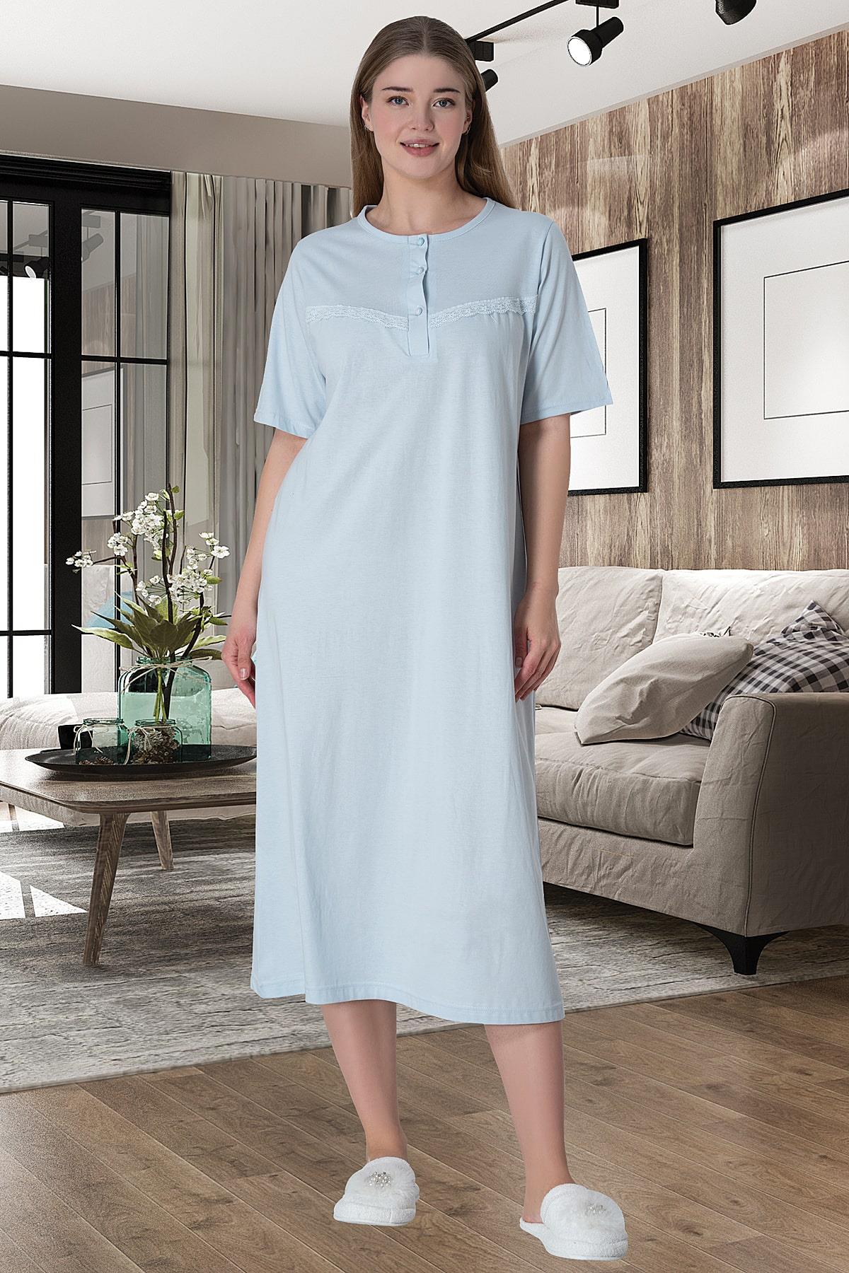Shopymommy 6028 Guipure Plus Size Maternity & Nursing Nightgown Blue