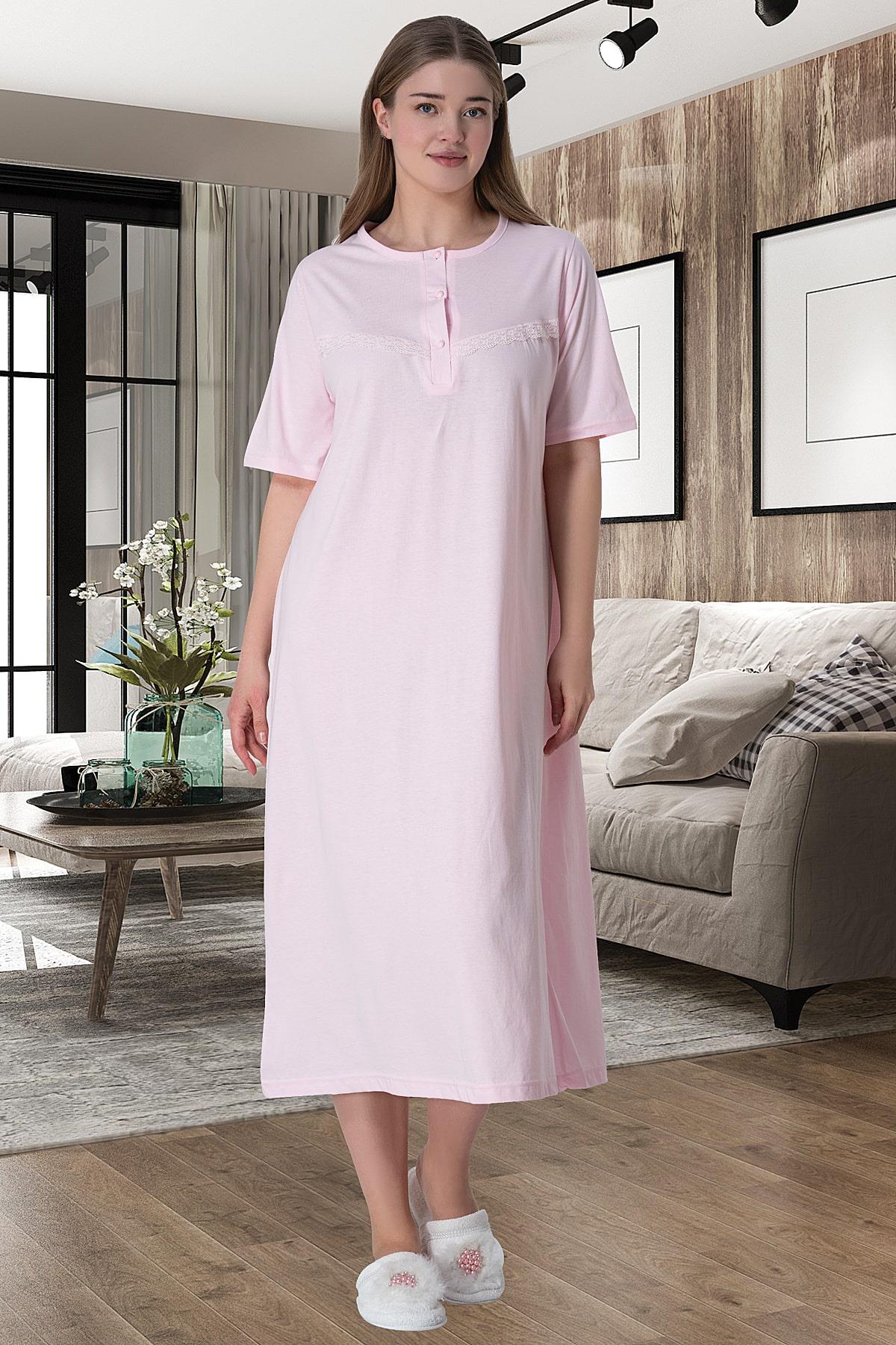 Shopymommy 6028 Guipure Plus Size Maternity & Nursing Nightgown Pink