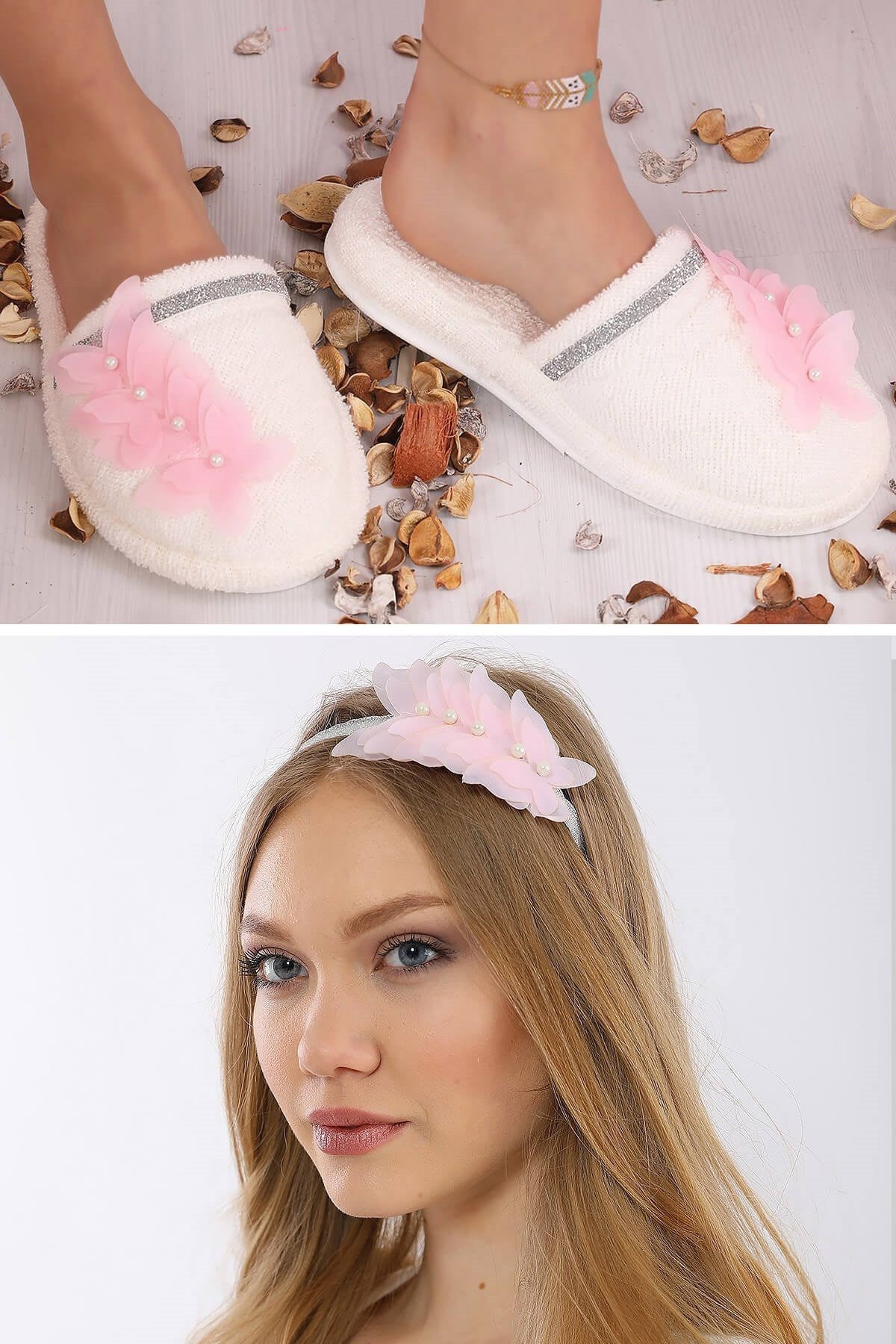 Shopymommy 757102 Butterfly Maternity Crown & Maternity Slippers Set Pink