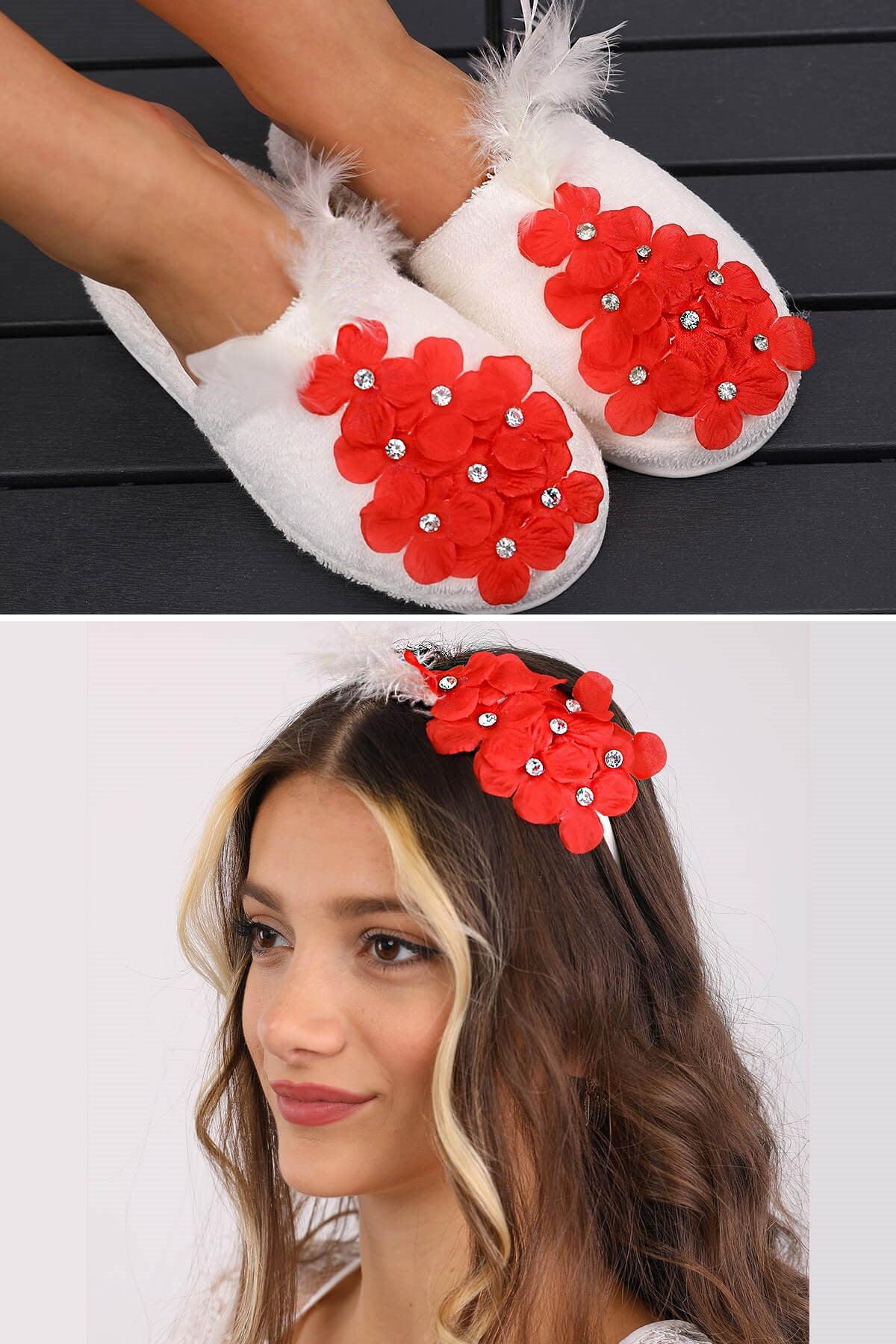 Shopymommy 757103 Violet Flowered Maternity Crown & Maternity Slippers Set Red