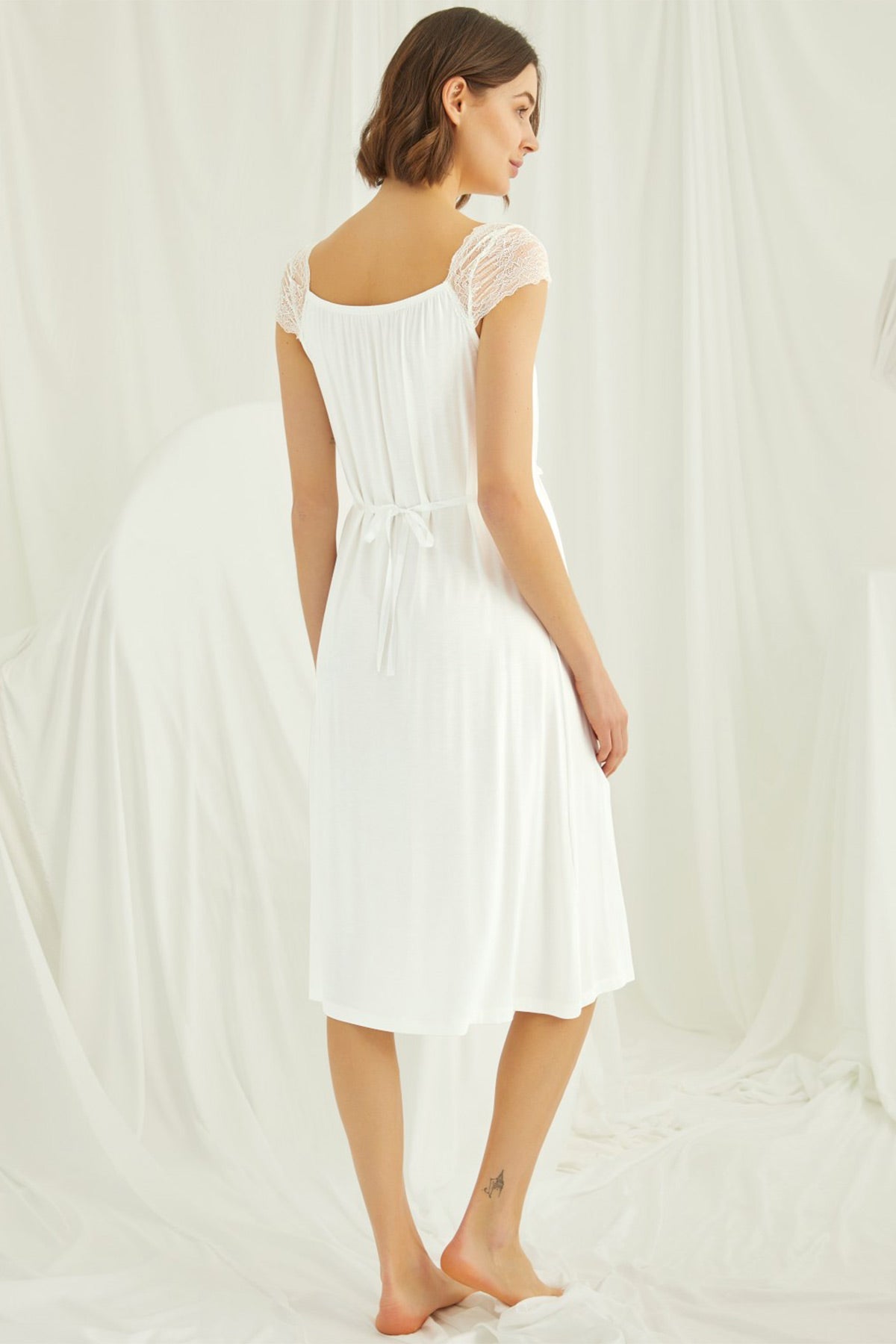 Shopymommy 18300 Lace Maternity & Nursing Nightgown Ecru