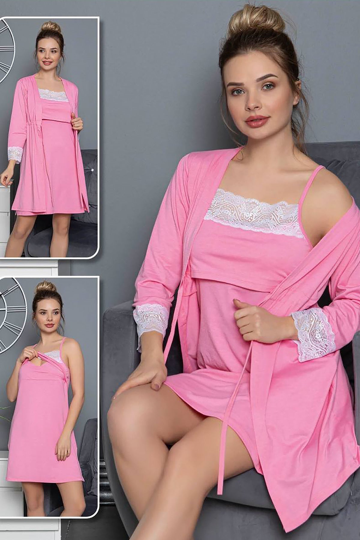 Shopymommy 46261 Maternity & Nursing Nightgown With Robe