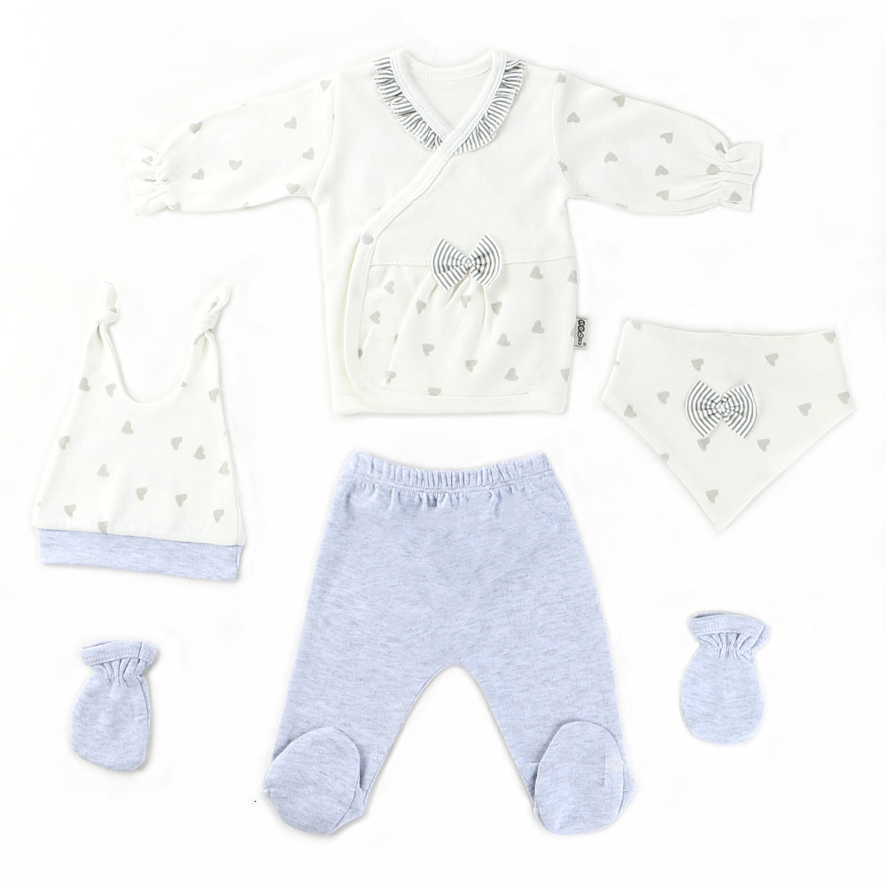 Heart Pattern Hospital Outfit 5-Piece Set Newborn Baby Girls Grey - 001.1005