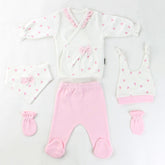 Heart Pattern Hospital Outfit 5-Piece Set Newborn Baby Girls Pink - 001.1005