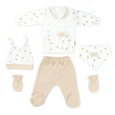 Heart Pattern Hospital Outfit 5-Piece Set Newborn Baby Girls Coffee - 001.1005