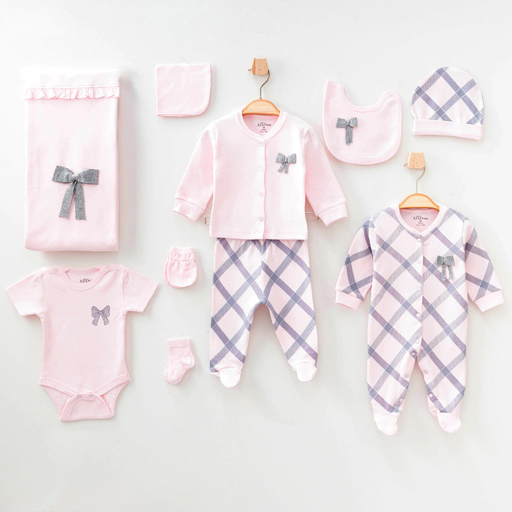 Ribbon Themed Hospital Outfit 10-Piece Set Newborn Baby Girls - 020.10300