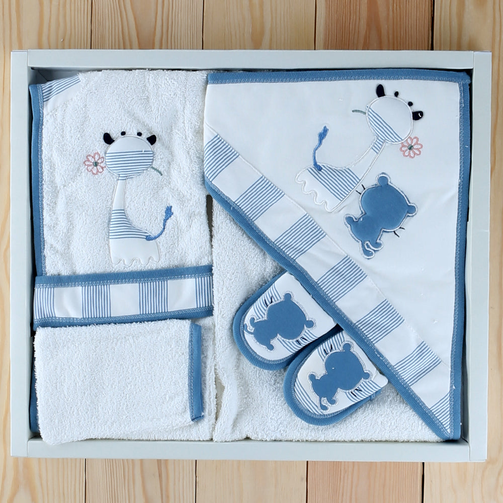 Cat Themed Baby Bathrobe Set 0-24 Months Blue - 024.864