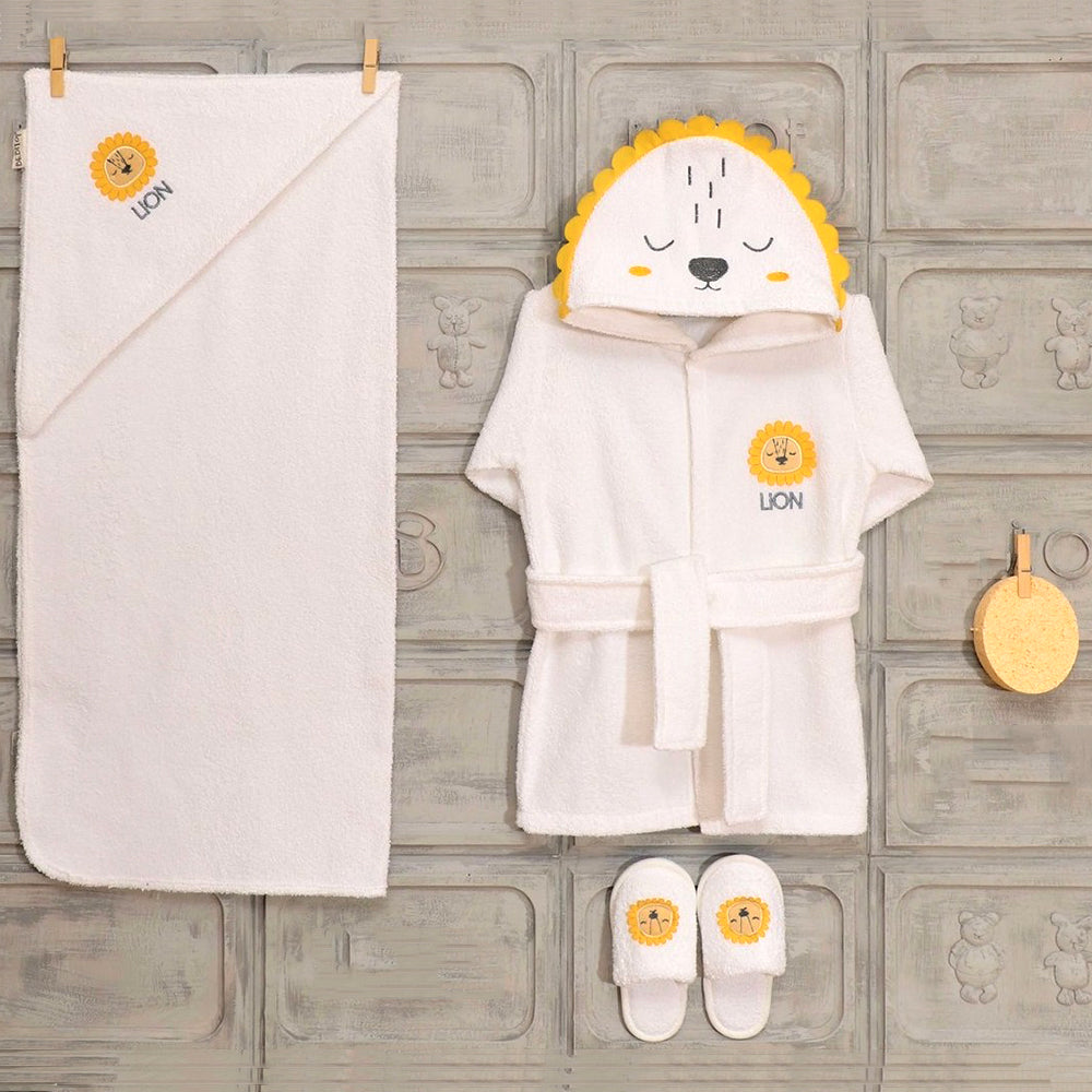 Lion Themed Baby Bathrobe Set 0-24 Months Yellow - 047.30024.04
