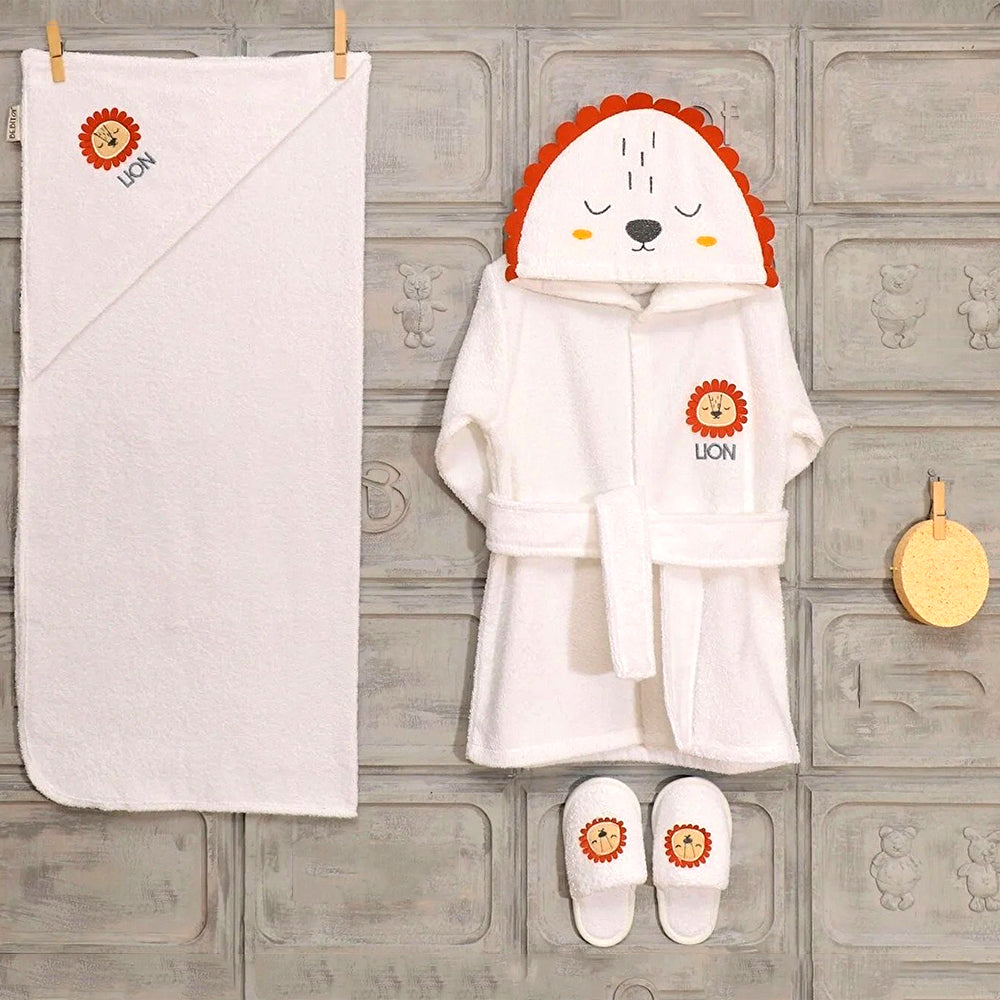 Lion Themed Baby Bathrobe Set 0-24 Months Orange - 047.30024.34