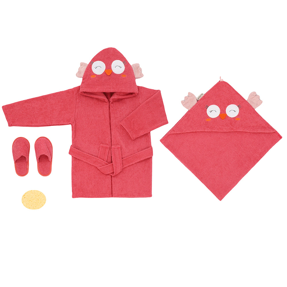 Owl Themed Baby Bathrobe Set 0-24 Months Fuchsia - 047.30032.16