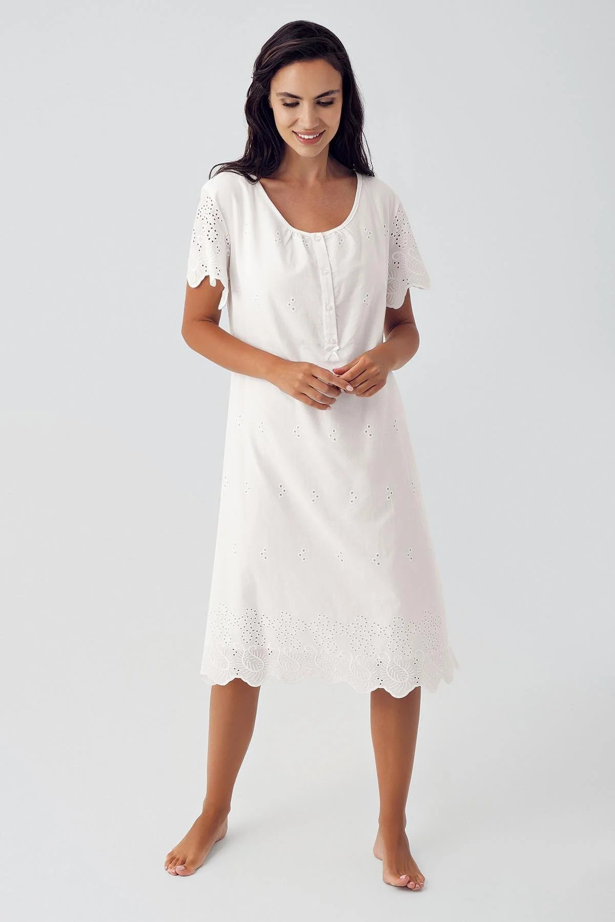 Shopymommy 10117 Woven Maternity & Nursing Nightgown Ecru