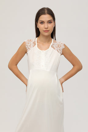 Shopymommy 107 Lace Shoulder Maternity & Nursing Nightgown Ecru