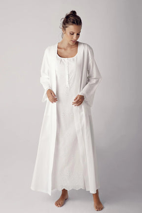 Shopymommy 11401 Woven Long Maternity & Nursing Nightgown With Robe Ecru