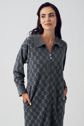Shopymommy 15100 Terry Jacquard Maternity & Nursing Nightgown Anthracite