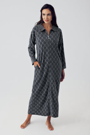 Shopymommy 15100 Terry Jacquard Maternity & Nursing Nightgown Anthracite