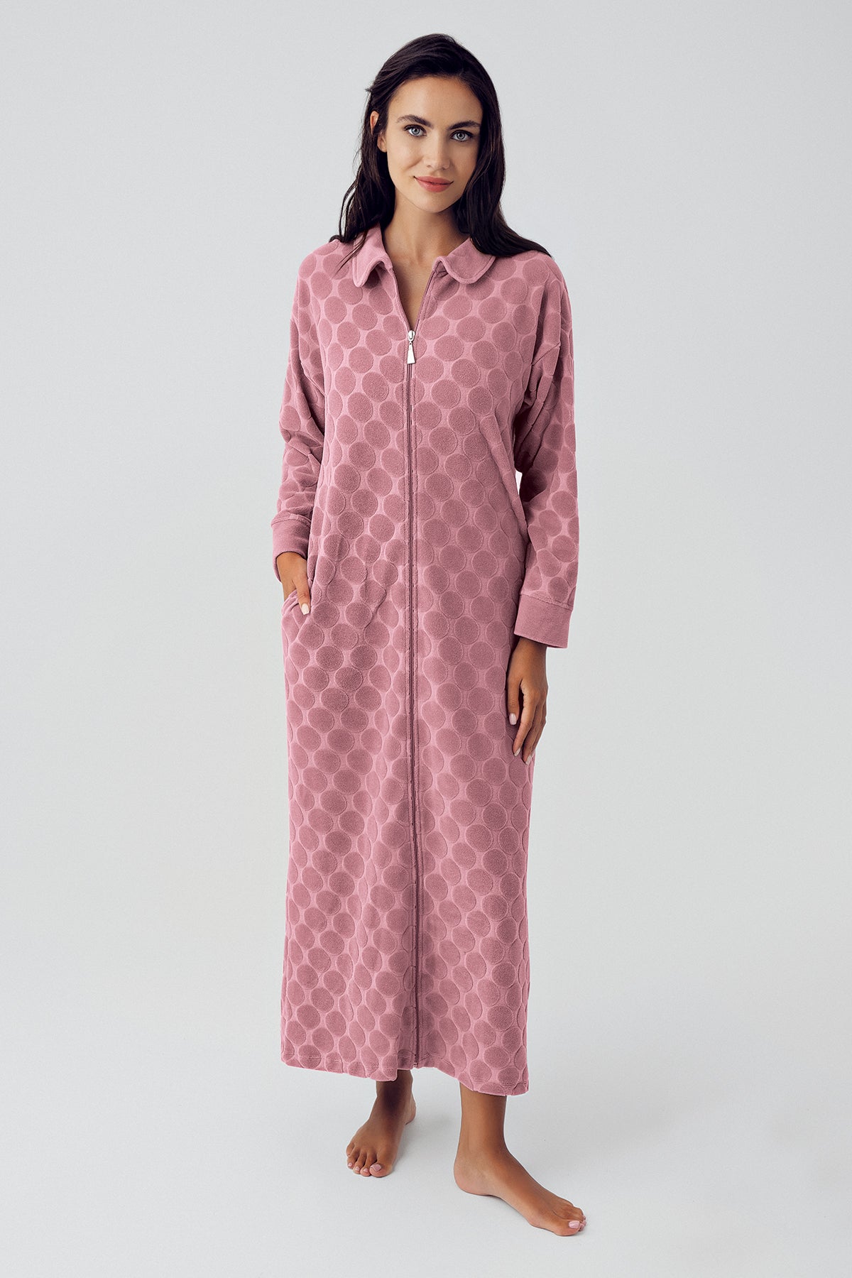 Shopymommy 15100 Terry Jacquard Maternity & Nursing Nightgown Dried Rose