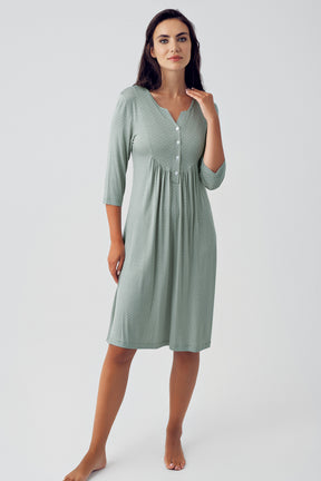 Shopymommy 15104 Polka Dot Maternity & Nursing Nightgown Green