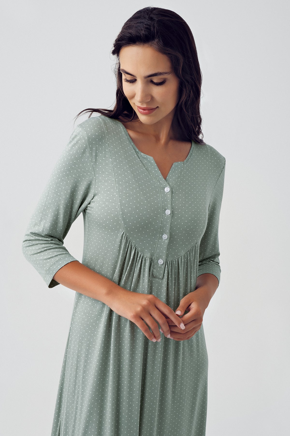 Shopymommy 15104 Polka Dot Maternity & Nursing Nightgown Green
