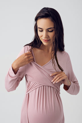 Shopymommy 15105 Cross Double Breasted Maternity & Nursing Nightgown Powder