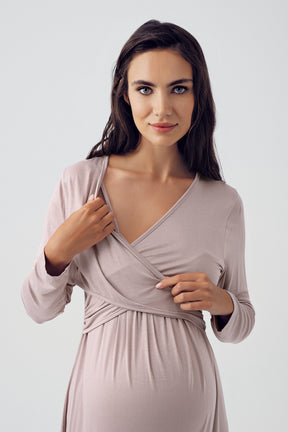 Shopymommy 15105 Cross Double Breasted Maternity & Nursing Nightgown Coffee