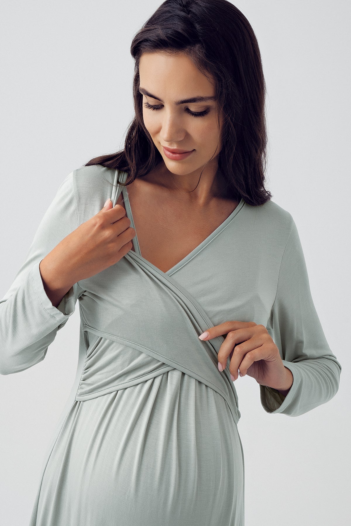 Shopymommy 15105 Cross Double Breasted Maternity & Nursing Nightgown Green