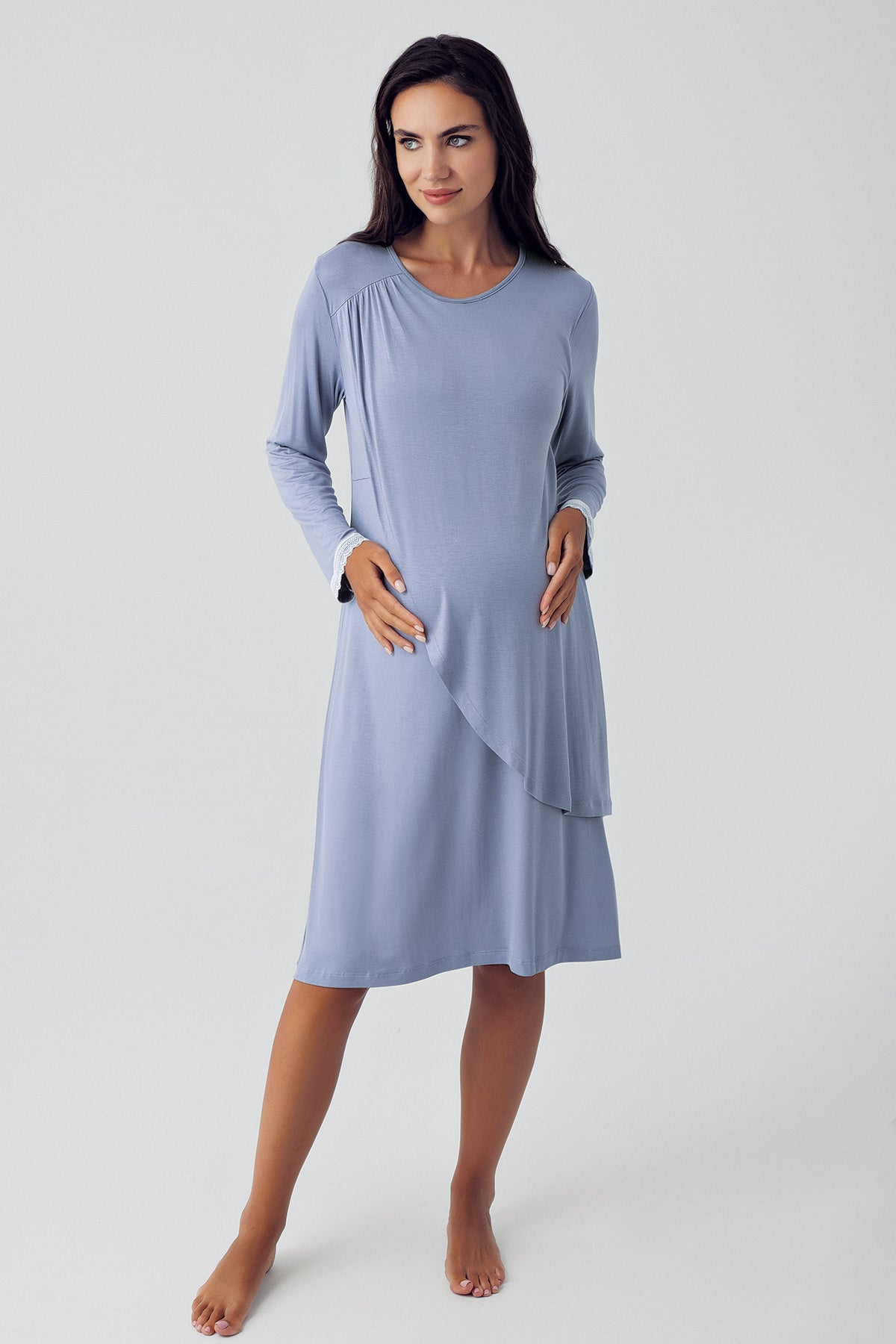 Shopymommy 15109 Wide Double Breasted Maternity & Nursing Nightgown Indigo