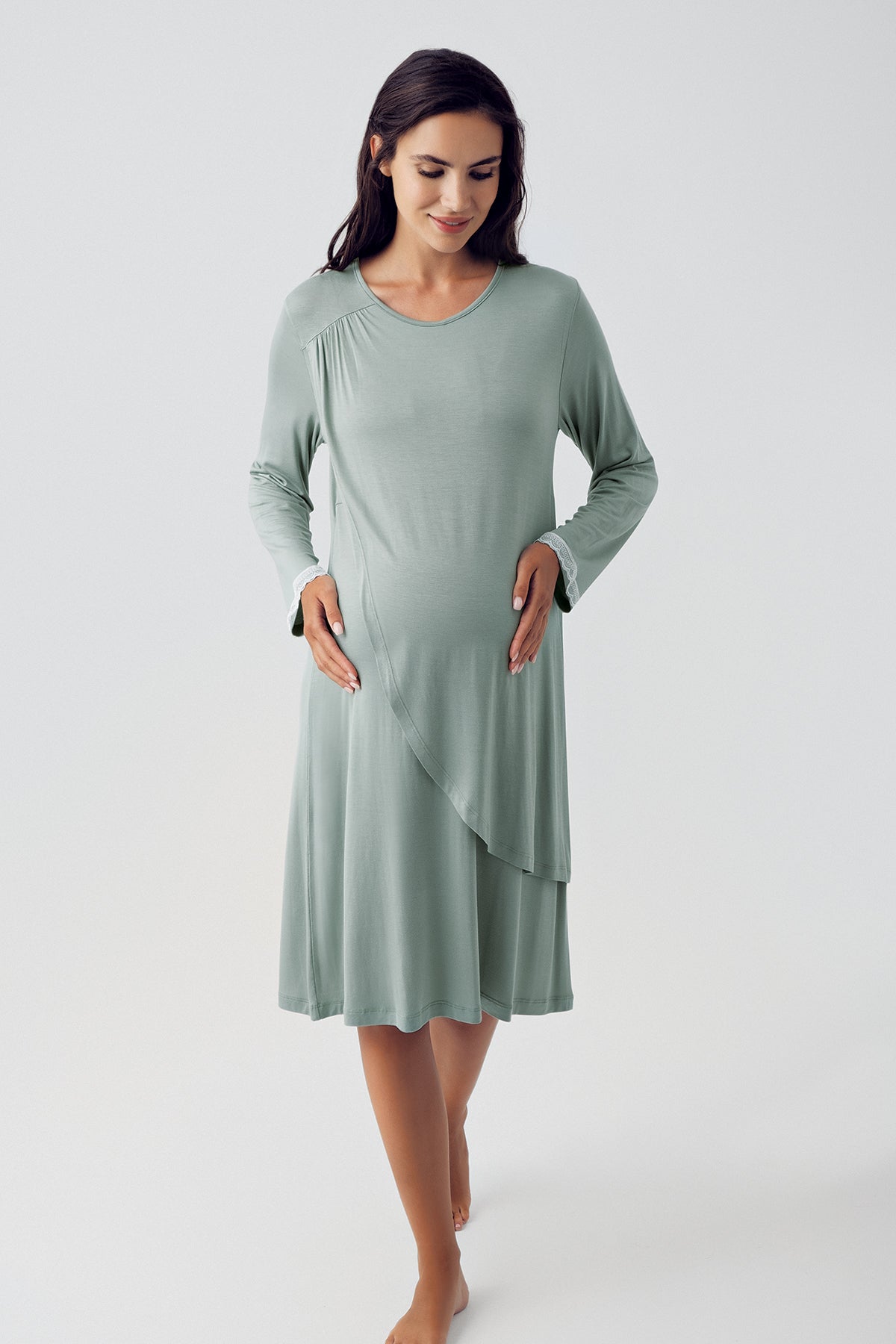 Shopymommy 15109 Wide Double Breasted Maternity & Nursing Nightgown Green