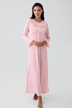 Shopymommy 15110 Lace Detailed Maternity & Nursing Nightgown Powder