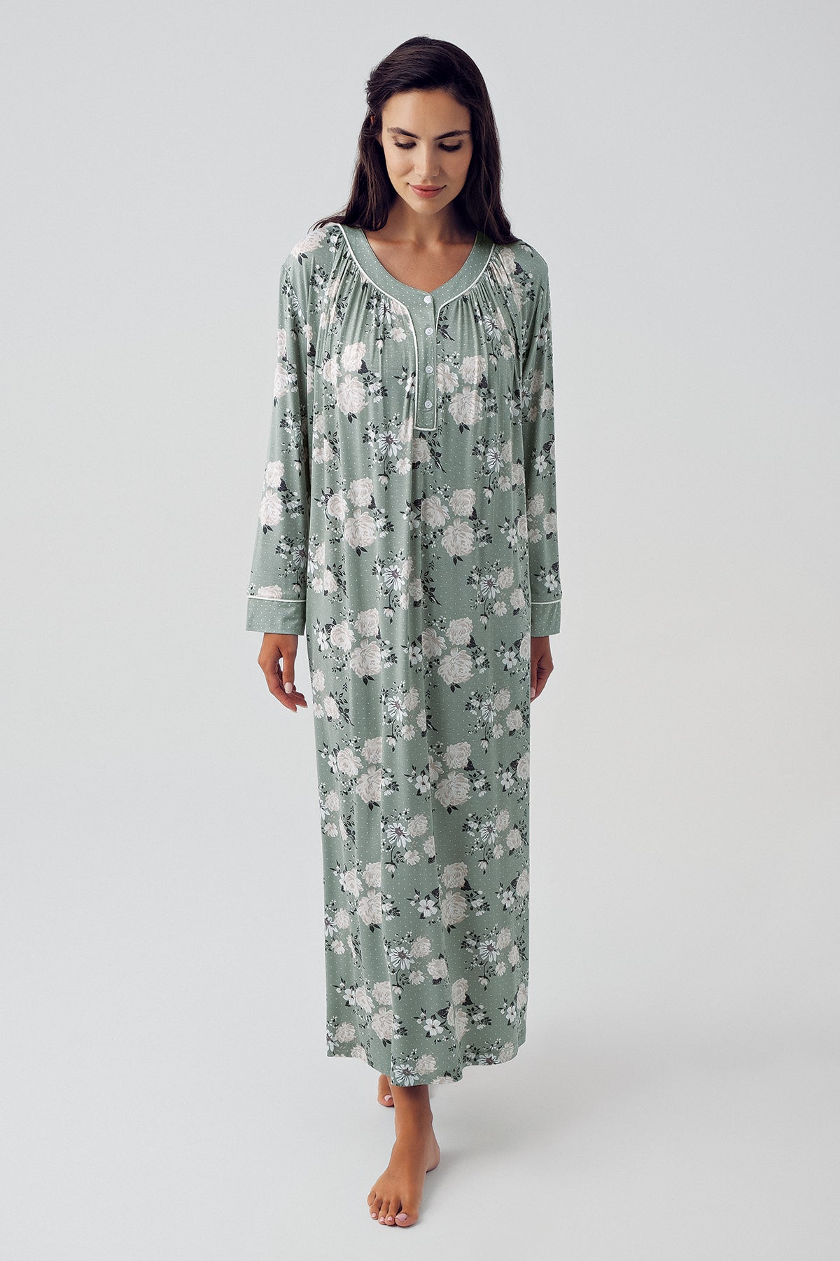Shopymommy 15115 Flowery Plus Size Maternity & Nursing Nightgown Green