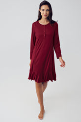 Shopymommy 15116 Pleated Maternity & Nursing Nightgown Claret Red