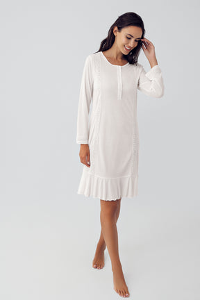 Shopymommy 15116 Pleated Maternity & Nursing Nightgown Ecru