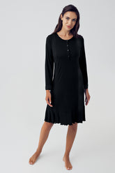 Shopymommy 15116 Pleated Maternity & Nursing Nightgown Black