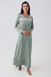 Shopymommy 15117 Lace Collar Maternity & Nursing Nightgown Green