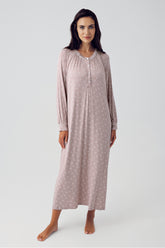 Shopymommy 15118 Patterned Plus Size Maternity & Nursing Nightgown Coffee
