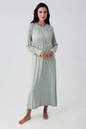 Shopymommy 15118 Patterned Plus Size Maternity & Nursing Nightgown Green