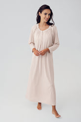 Shopymommy 15119 Square Collar Plus Size Maternity & Nursing Nightgown Beige