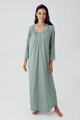 Shopymommy 15119 Square Collar Plus Size Maternity & Nursing Nightgown Green
