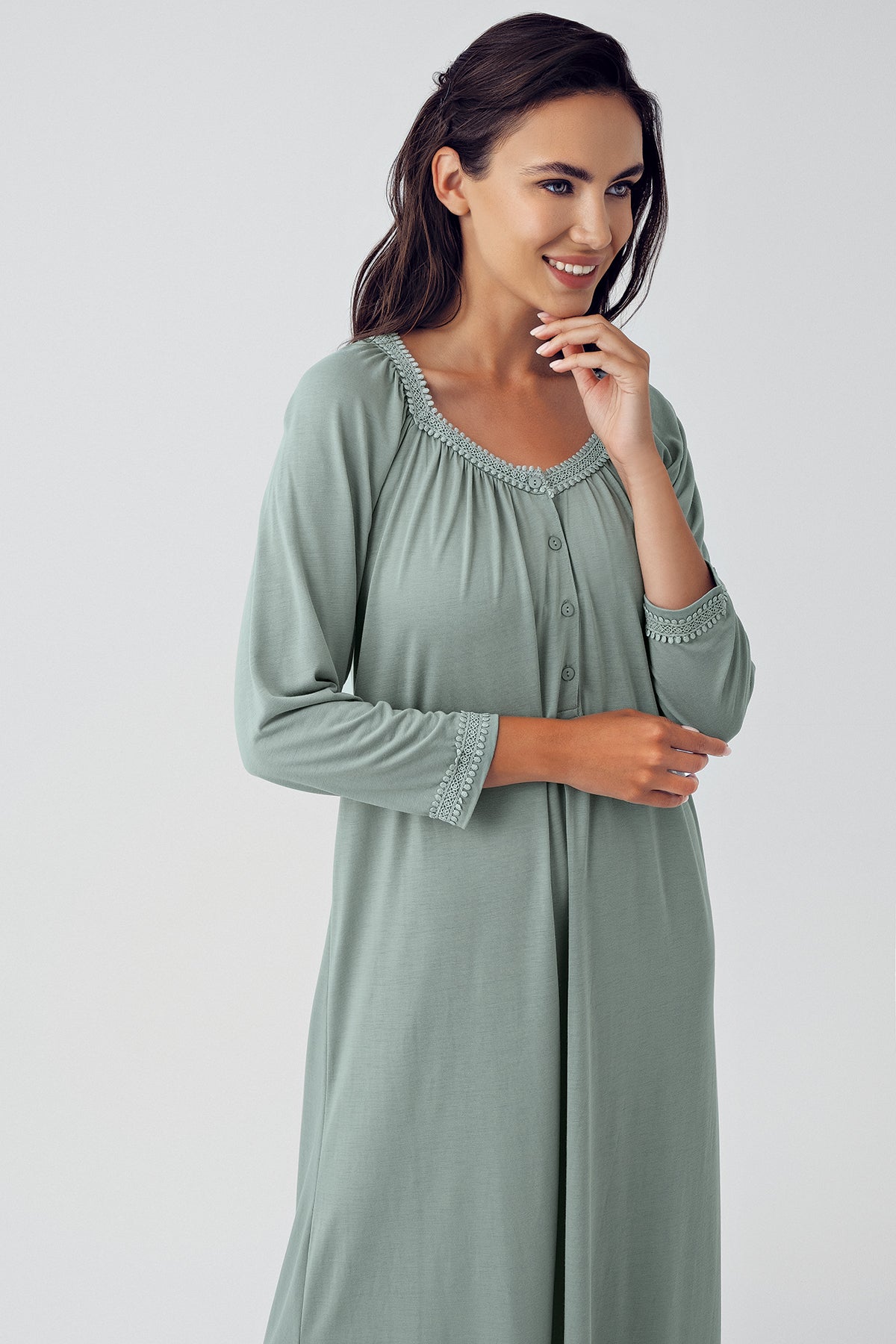 Shopymommy 15119 Square Collar Plus Size Maternity & Nursing Nightgown Green