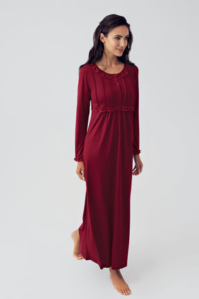 Shopymommy 15121 Guipure Collar Plus Size Maternity & Nursing Nightgown Claret Red