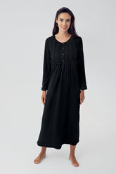 Shopymommy 15121 Guipure Collar Plus Size Maternity & Nursing Nightgown Black