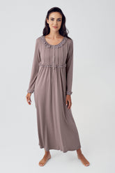 Shopymommy 15121 Guipure Collar Plus Size Maternity & Nursing Nightgown Coffee